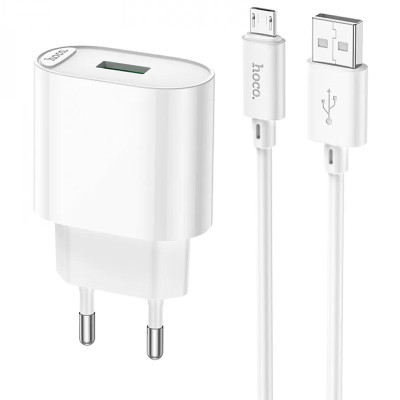 МЗП Hoco C109A Fighter QC3.0 18W (1USB-A) + кабель USB to MicroUSB White