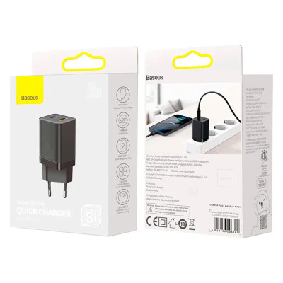 МЗП Baseus Super Si Pro Quick Charger 30W (1USB-A/1C) (CCSUPP-E) Black МЗП Baseus Super Si Pro Quick Charger 30W (1USB-A/1C) (CCSUPP-E) Black