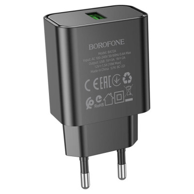 МЗП Borofone BA72A Spring QC3.0 (1USB-A) Black
