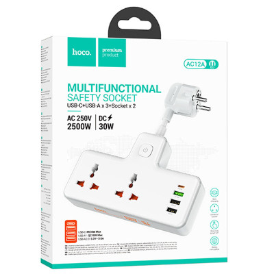 Подовжувач Hoco AC12A Reise (PD30W/1C3A) +Socket White