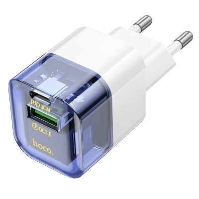 МЗП Hoco C131A Platium PD30W+QC3.0 (1USB-A/1C) Transparent blue