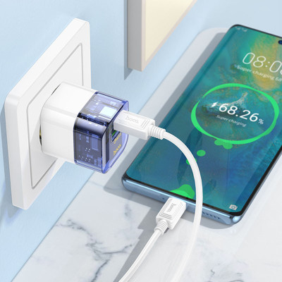 МЗП Hoco C131A Platium PD30W+QC3.0 (1USB-A/1C) Transparent blue