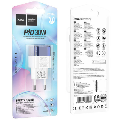 МЗП Hoco C131A Platium PD30W+QC3.0 (1USB-A/1C) Transparent blue