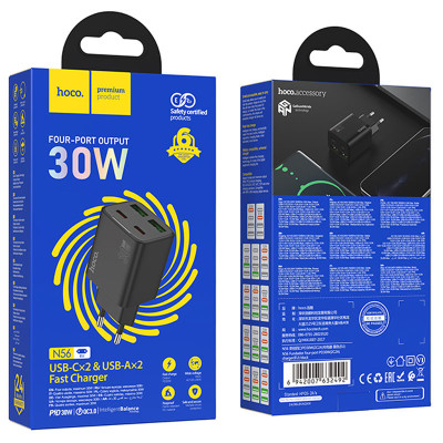 МЗП Hoco N56 Fundador PD30W four-port (2USB-A/2C) Black МЗП Hoco N56 Fundador PD30W four-port (2USB-A/2C) Black