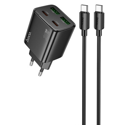 МЗП Hoco N55 Fundador PD20W four-port (2USB-A/2C) + кабель Type-C to Type-C Black