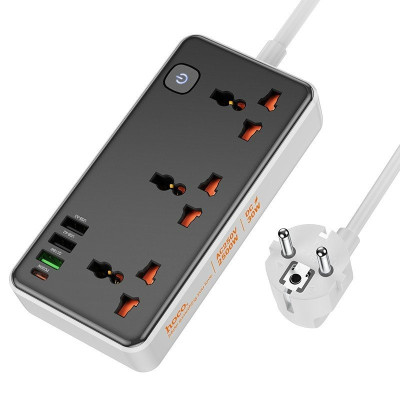 Подовжувач Hoco AC8A Storm (PD30W/1C/3A/3xSocket) (1.5m) Black