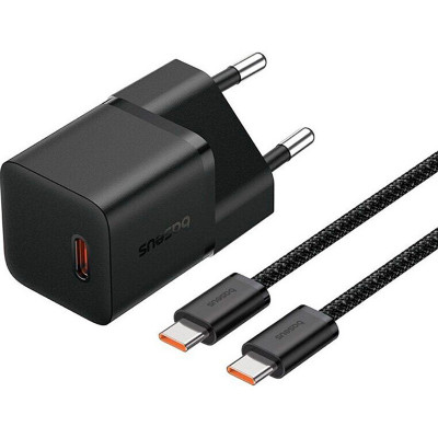МЗП Baseus GaN5 Fast Charger (mini) PD25W (1USB-C) + кабель Type-C to Type-C (P10110909113) Cluster Black