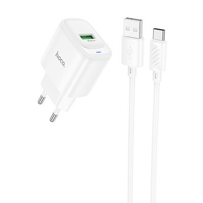 МЗП Hoco C140A Smart QC3.0 18W (1USB-A) + кабель USB to Type-C White
