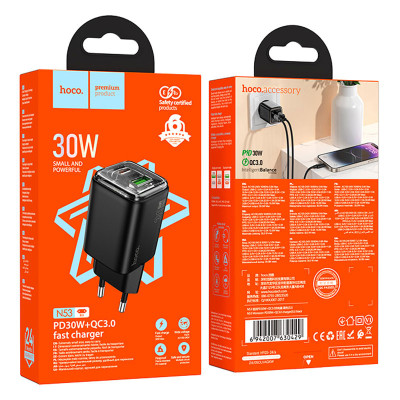 МЗП Hoco N53 Monsoon PD30W+QC3.0 (1USB-A/1C) Black МЗП Hoco N53 Monsoon PD30W+QC3.0 (1USB-A/1C) Black