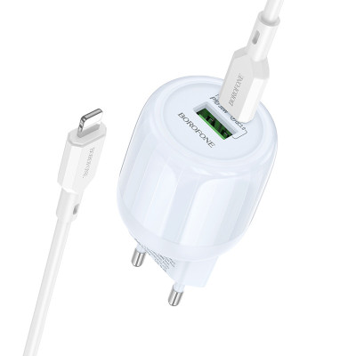 МЗП Borofone BA94A Lustrous PD30W+QC3.0 (1USB-A/1C) + кабель Type-C to Lightning Blue