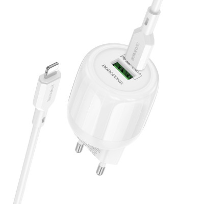 МЗП Borofone BA94A Lustrous PD30W+QC3.0 (1USB-A/1C) + кабель Type-C to Lightning White