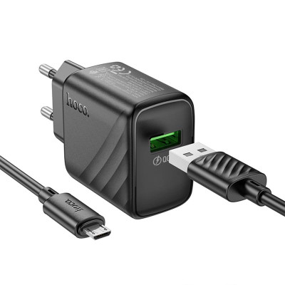 МЗП Hoco CS21A Rich QC3.0 18W (1USB-A) + кабель USB to MicroUSB Black