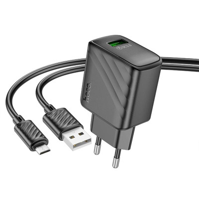 МЗП Hoco CS21A Rich QC3.0 18W (1USB-A) + кабель USB to MicroUSB Black