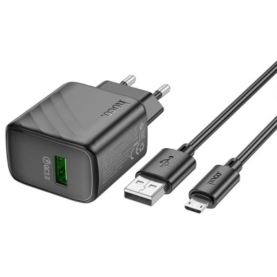 МЗП Hoco CS21A Rich QC3.0 18W (1USB-A) + кабель USB to MicroUSB Black