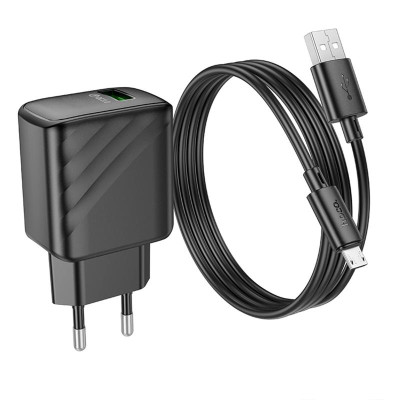 МЗП Hoco CS21A Rich QC3.0 18W (1USB-A) + кабель USB to MicroUSB Black