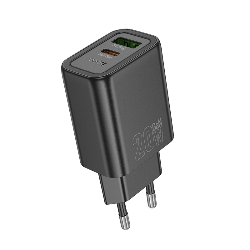 МЗП Hoco N61 Gentle PD20W+QC3.0 (1USB-A/1C) + кабель Type-C to Type-C Black