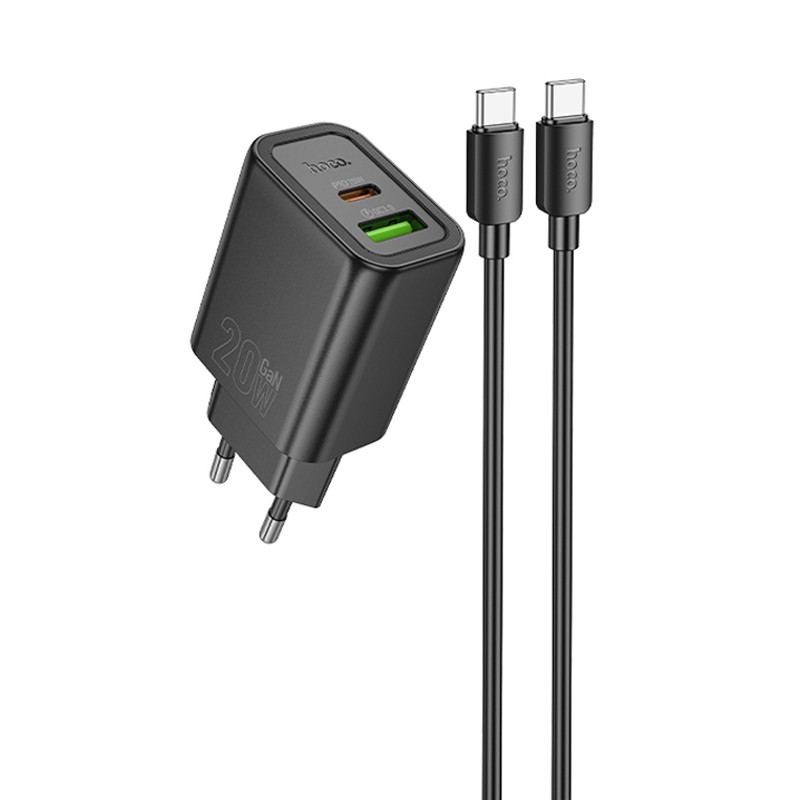 МЗП Hoco N61 Gentle PD20W+QC3.0 (1USB-A/1C) + кабель Type-C to Type-C Black