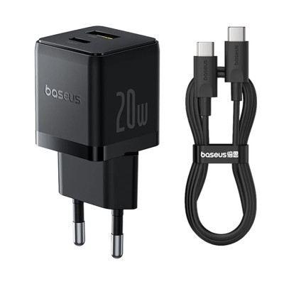 МЗП Baseus Palm Fast Charger 20W (1USB-A/1C) + кабель Type-C to Type-C (P10111608) Cluster Black