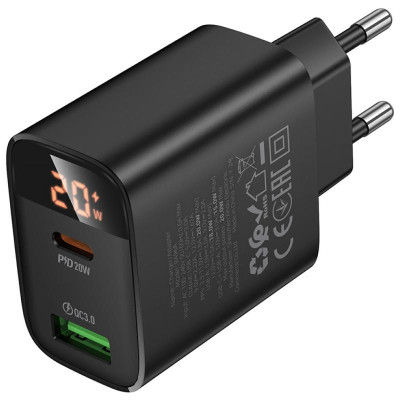 МЗП Borofone BA96A Ilustre with digital display PD20W+QC3.0 (1USB-A/1C) Black