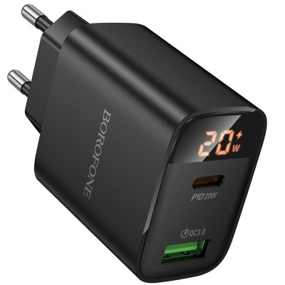 МЗП Borofone BA96A Ilustre with digital display PD20W+QC3.0 (1USB-A/1C) Black