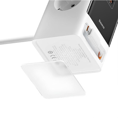 МЗП Baseus OS PowerCombo Digital PowerStrip+Retractable-C 65W (1USB-A/1C/2Socket) (1.5m) (PSLR000) Glacier White