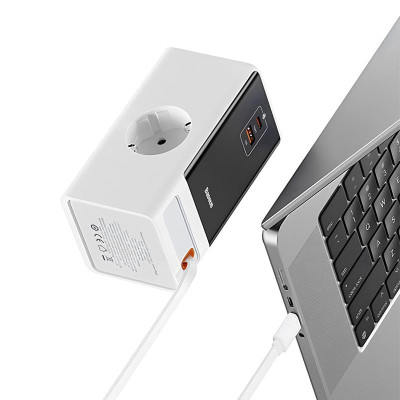 МЗП Baseus OS PowerCombo Digital PowerStrip+Retractable-C 65W (1USB-A/1C/2Socket) (1.5m) (PSLR000) Glacier White