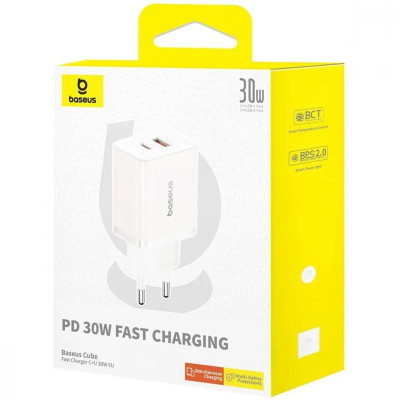 МЗП Baseus Cube Pro Fast Charger PD30W (1USB-A/1C) (P10111404) Moon White