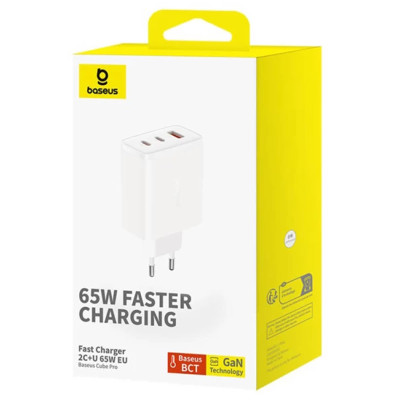 МЗП Baseus Cube Pro Fast Charger PD65W (1USB-A/2C) (P10111404) Moon White МЗП Baseus Cube Pro Fast Charger PD65W (1USB-A/2C) (P10111404) Moon White