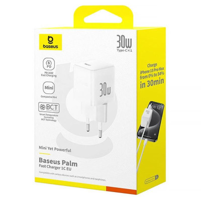 МЗП Baseus Palm Fast Charger PD30W (1USB-C) (P10111605113-00) Moon White МЗП Baseus Palm Fast Charger PD30W (1USB-C) (P10111605113-00) Moon White