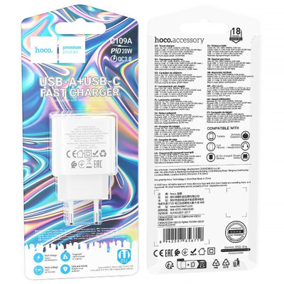 МЗП Hoco C109A Fighter PD20W+QC3.0 (1USB-A/1C) White МЗП Hoco C109A Fighter PD20W+QC3.0 (1USB-A/1C) White