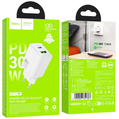 МЗП Hoco N71 Nuevo PD30W+QC3.0 (1USB-A/1C) White МЗП Hoco N71 Nuevo PD30W+QC3.0 (1USB-A/1C) White