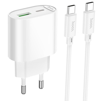 МЗП Hoco C109A Fighter PD20W+QC3.0 (1USB-A/1C) + кабель Type-C to Type-C White