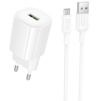 МЗП Borofone BA102A Pudding QC3.0 (1USB-A) + кабель USB to MicroUSB White