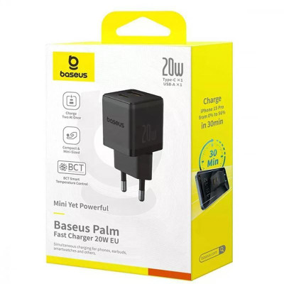 МЗП Baseus Palm Fast Charger 20W (1USB-A/1C) (P10111608) Moon White