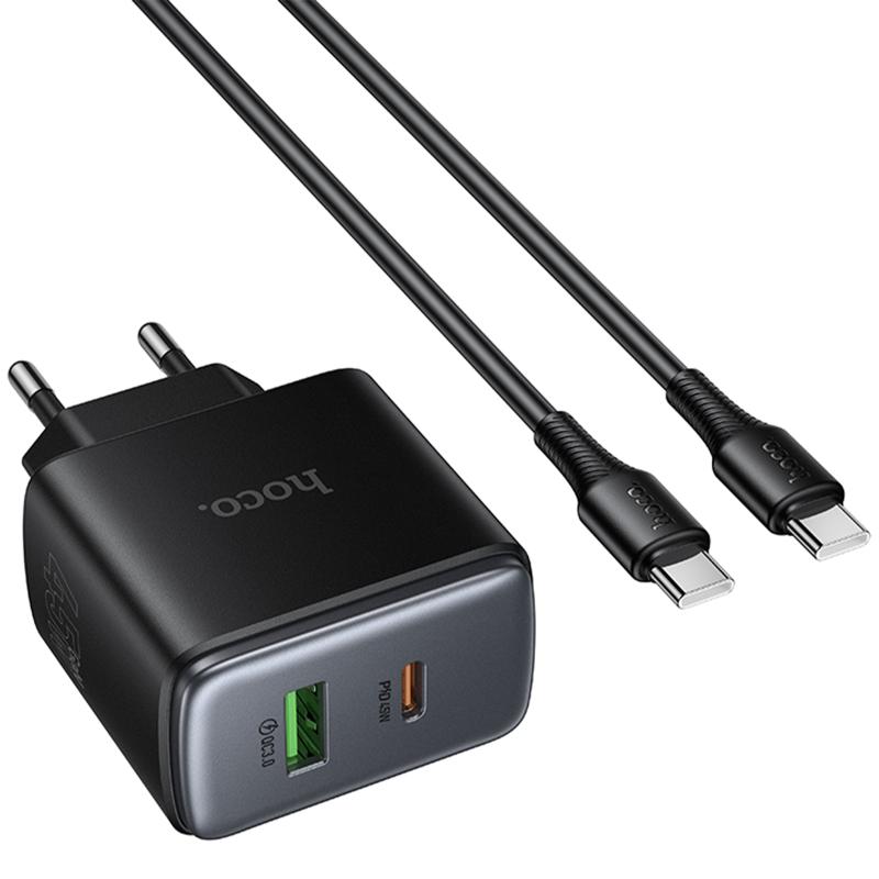 МЗП Hoco C158A Upgrade PD45W (1USB-A/1C) + кабель Type-C to Type-C Black