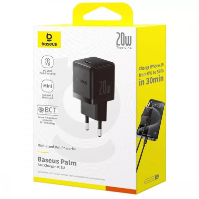 МЗП Baseus Palm Fast Charger 20W (1USB-C) (P10111602) Cluster Black МЗП Baseus Palm Fast Charger 20W (1USB-C) (P10111602) Cluster Black