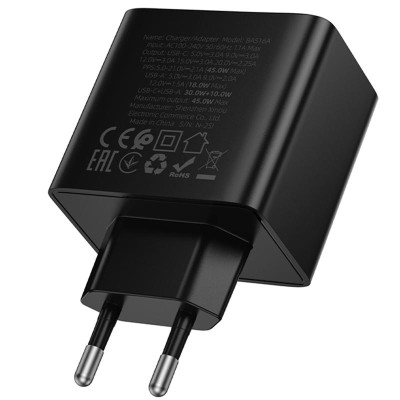 МЗП Borofone BAS16A Erudite PD45W+QC3.0 (1USB-A/1C) Black МЗП Borofone BAS16A Erudite PD45W+QC3.0 (1USB-A/1C) Black