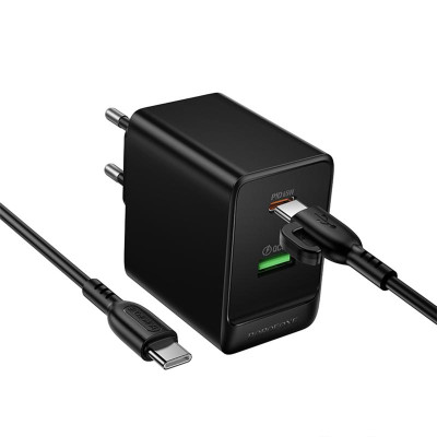 МЗП Borofone BAS17A Erudite PD65W+QC3.0 (1USB-A/1C) + кабель Type-C to Type-C Black