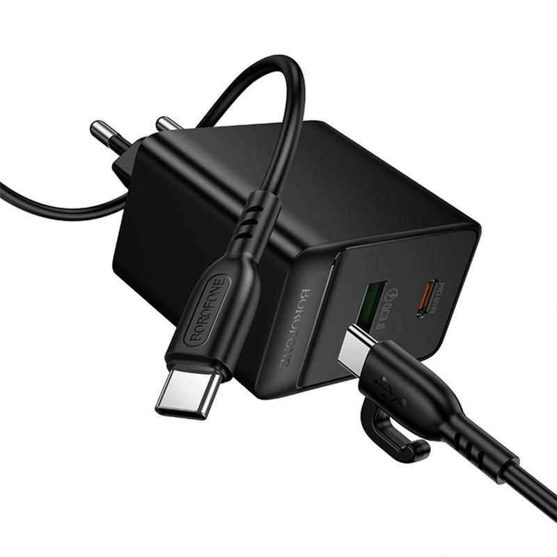 МЗП Borofone BAS17A Erudite PD65W+QC3.0 (1USB-A/1C) + кабель Type-C to Type-C Black