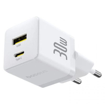 МЗП Baseus Palm Fast Charger 30W (1USB-A/1C) (P1011160A) Moon White МЗП Baseus Palm Fast Charger 30W (1USB-A/1C) (P1011160A) Moon White