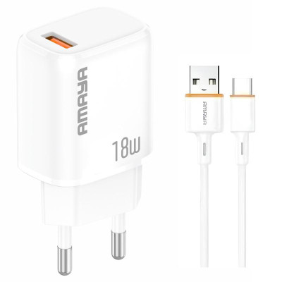МЗП Amaya U79S QC3.0 18W (1USB-A) + кабель USB to Type-C White