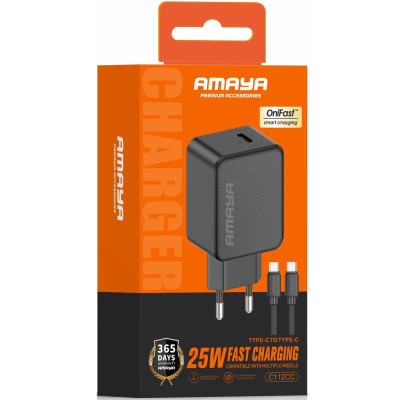 МЗП Amaya E112CC PD25W (1USB-C) + кабель Type-C to Type-C Black МЗП Amaya E112CC PD25W (1USB-C) + кабель Type-C to Type-C Black