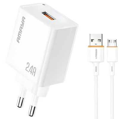 МЗП Amaya E79D 2.4A (1USB-A) + кабель USB to MicroUSB White