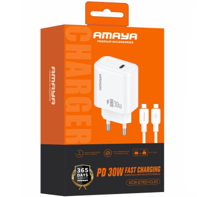 МЗП Amaya E76D PD30W (1USB-C) + кабель Type-C to Type-C White МЗП Amaya E76D PD30W (1USB-C) + кабель Type-C to Type-C White