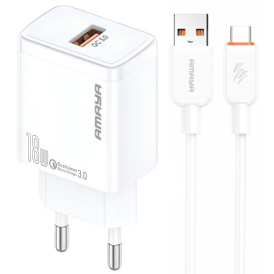 МЗП Amaya E59S QC3.0 18W (1USB-A) + кабель USB to Type-C White