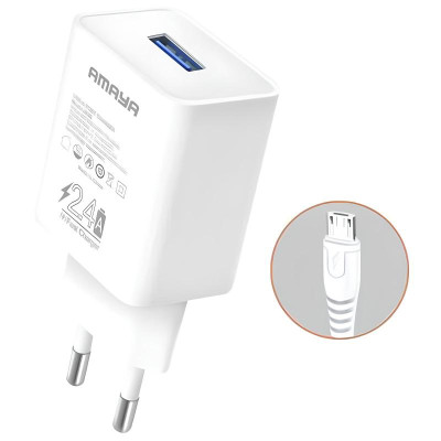 МЗП Amaya M3 2.4A (1USB-A) + кабель USB to MicroUSB White