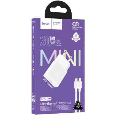 МЗП Hoco N72 Speed ultra-thin PD20W (1USB-C) + кабель Type-C to Lightning White