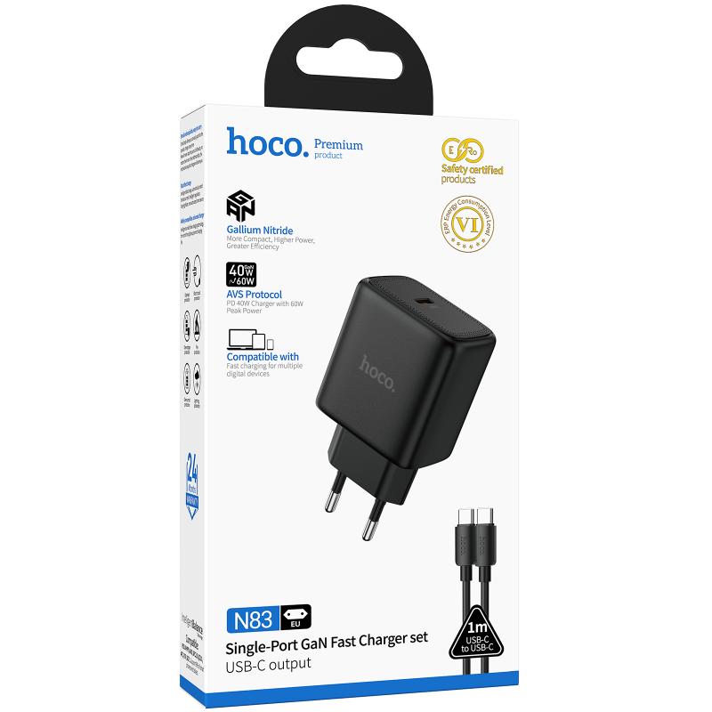 МЗП Hoco N83 Profit PD40W (1USB-C) + кабель Type-C to Type-C Black