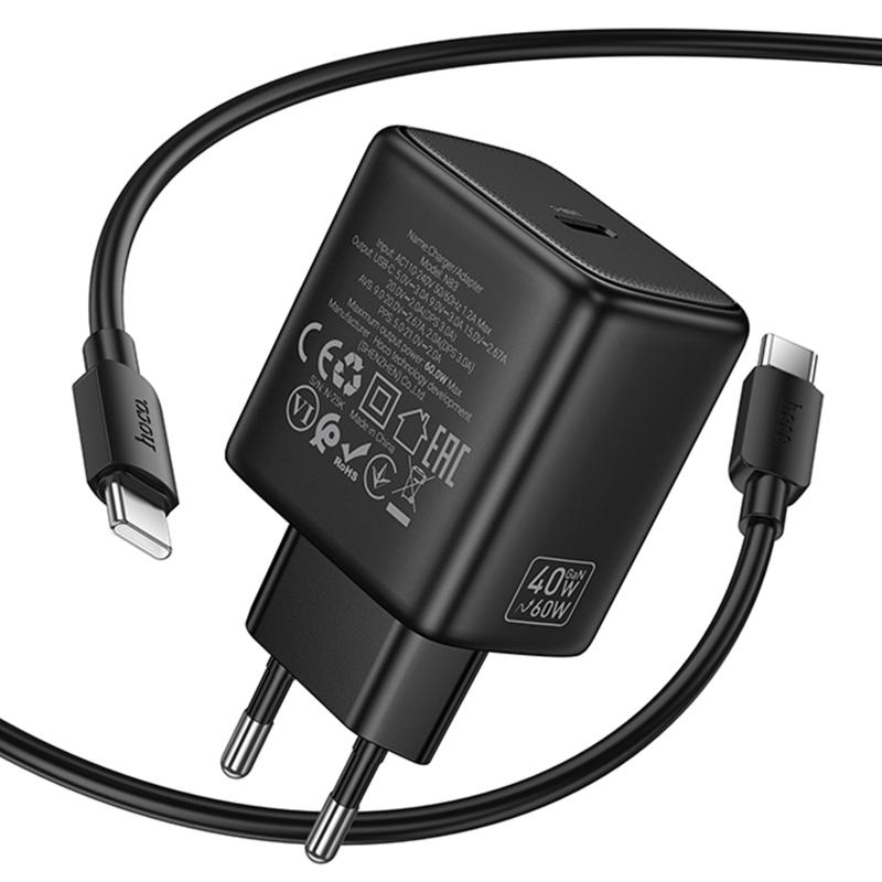 МЗП Hoco N83 Profit PD40W (1USB-C) + кабель Type-C to Type-C Black