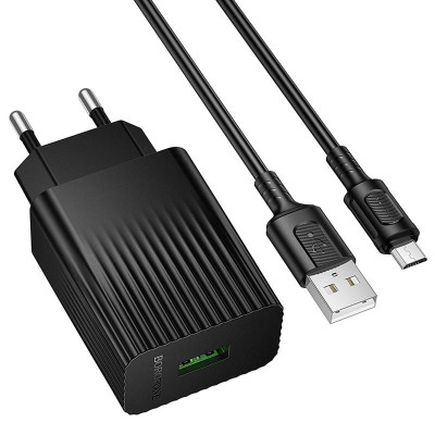 МЗП Borofone BAS72A Source QC3.0 (1USB-A) + кабель USB to MicroUSB Black МЗП Borofone BAS72A Source QC3.0 (1USB-A) + кабель USB to MicroUSB Black